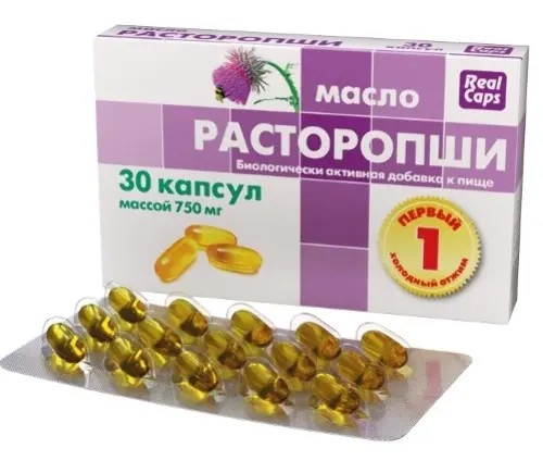 Масло расторопши первый холодный отжим 750 мг, капсулы №30 РеалКапс