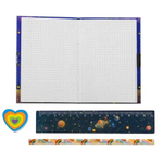 Блокнот детский Basir на замке, с карандашом, линейкой и ластиком, формат А6, серия "Космос", переплет 7БЦ, 15*11 см, 48 листов, ассорти