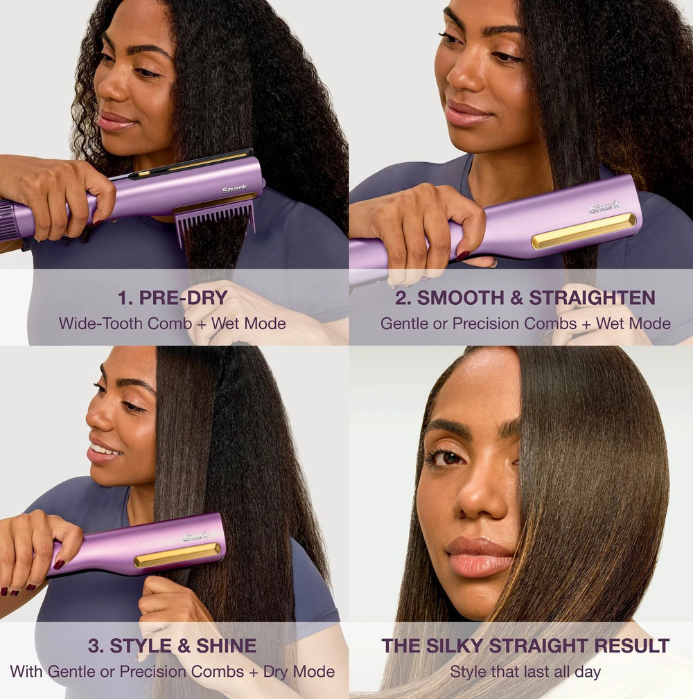 Shark SilkiPro Straight HT401UKPU выпрямитель для волос, фен-стайлер 2-в-1 Wet-to-Dry, профессиональный прибор для укладки волос, керамический выпрямитель