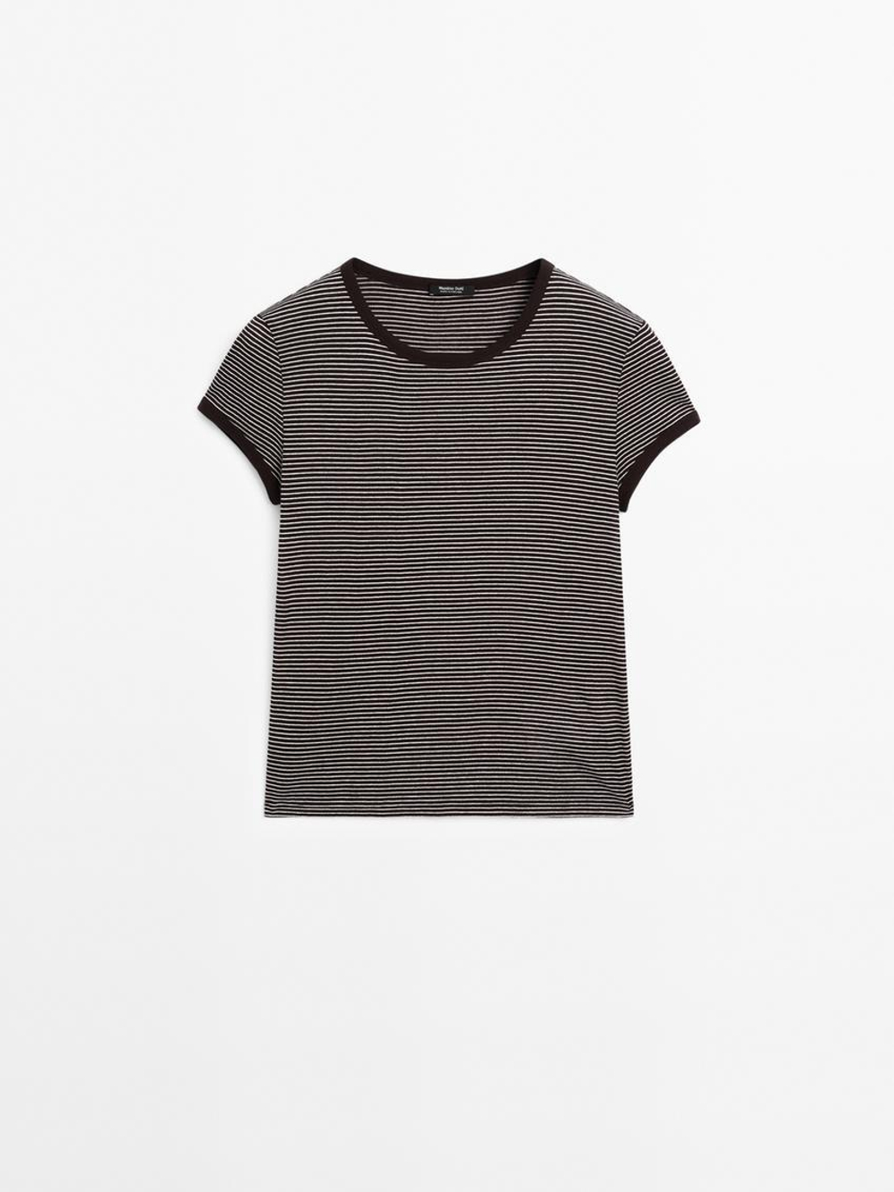 Massimo Dutti Хлопковая футболка в полоску, коричневый