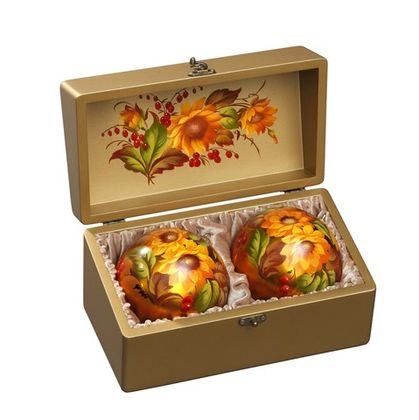 Zhostovo Christmas balls in wooden box - set of 2 balls SET04D-667785867