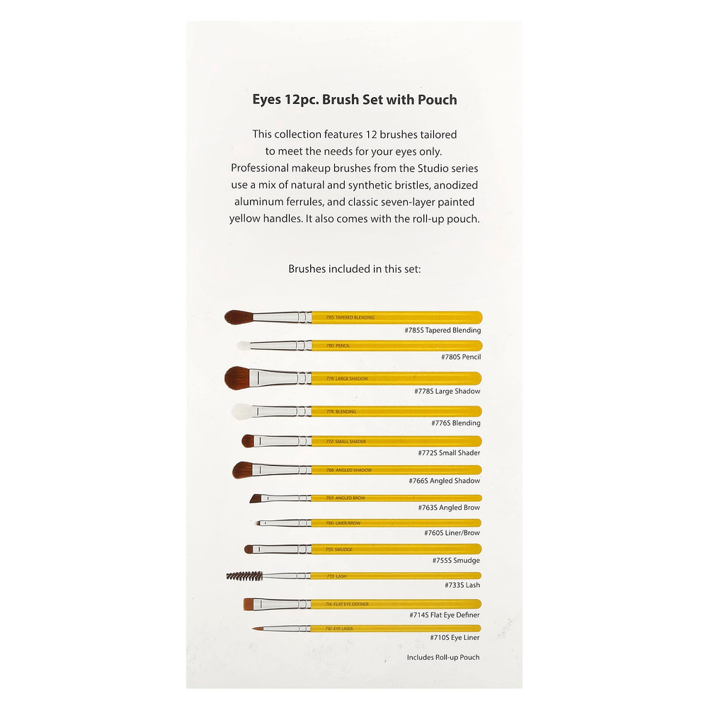 Bdellium Tools, Studio Line, набор кисточек для глаз и чехол, в комплект входит 12 предметов