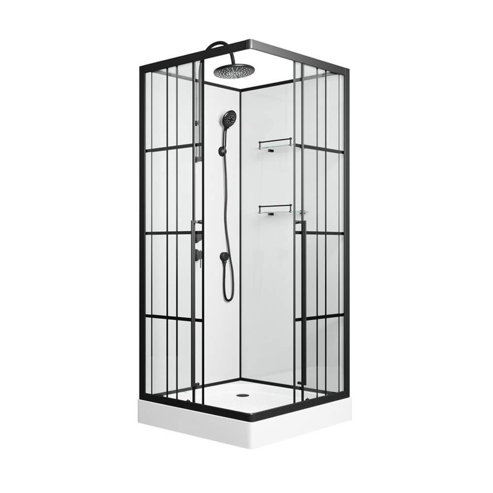Душевая кабина Niagara Standart ST90/15QL/KL/BKT (90х90х225) низкий поддон(15см),черный,стекло прозрачное,3 места