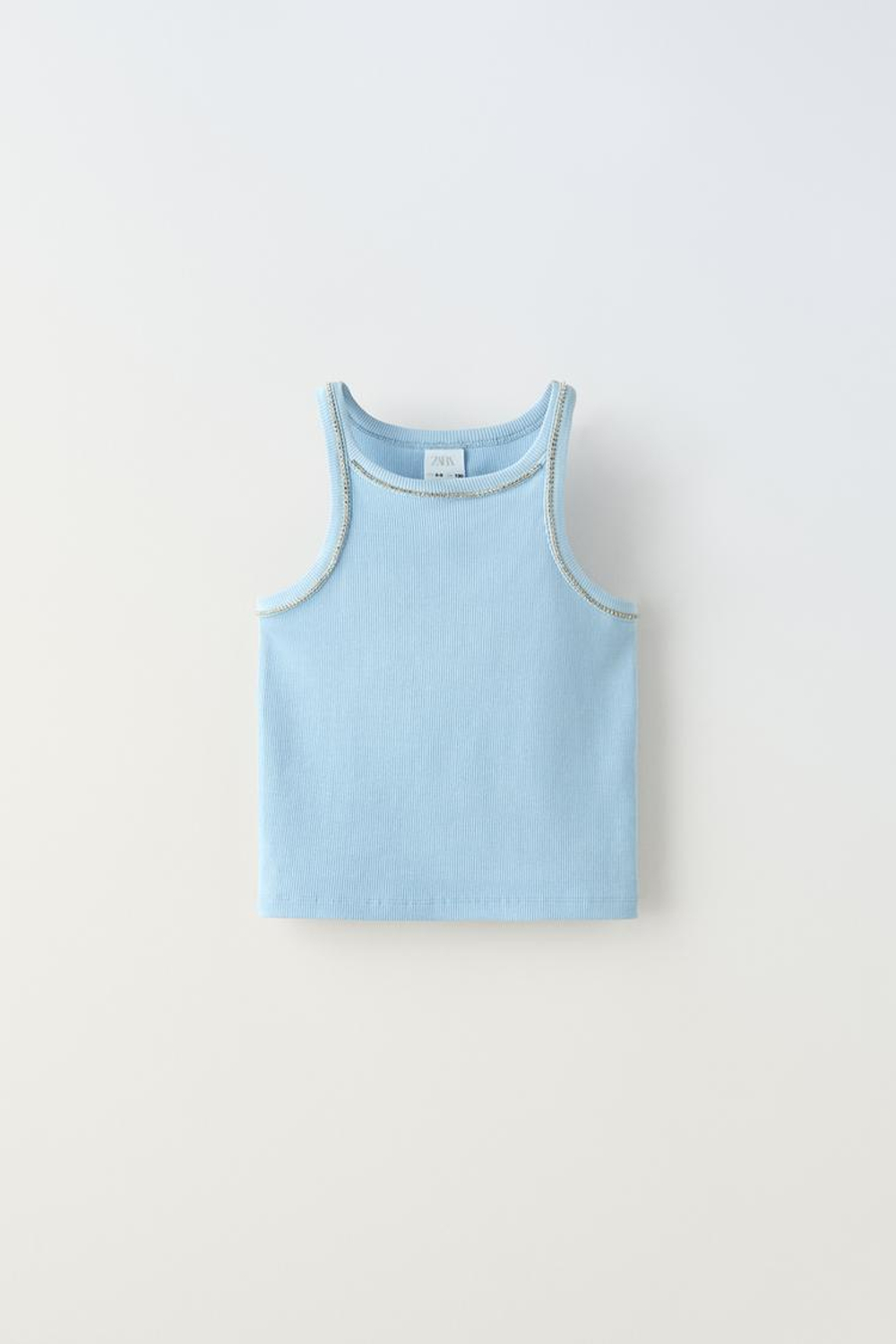 ZARA ТОП В РУБЧИК СО СТРАЗАМИ, ГОЛУБОЙ