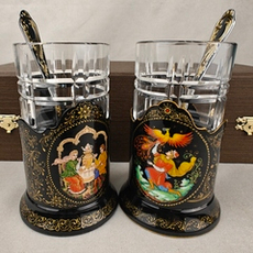 Коллекционный чайный набор подстаканников "Русские сказки" (ручная роспись Палех) №19