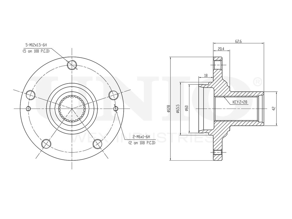 Ступица передняя (без ABS) UNIO HUB-20311