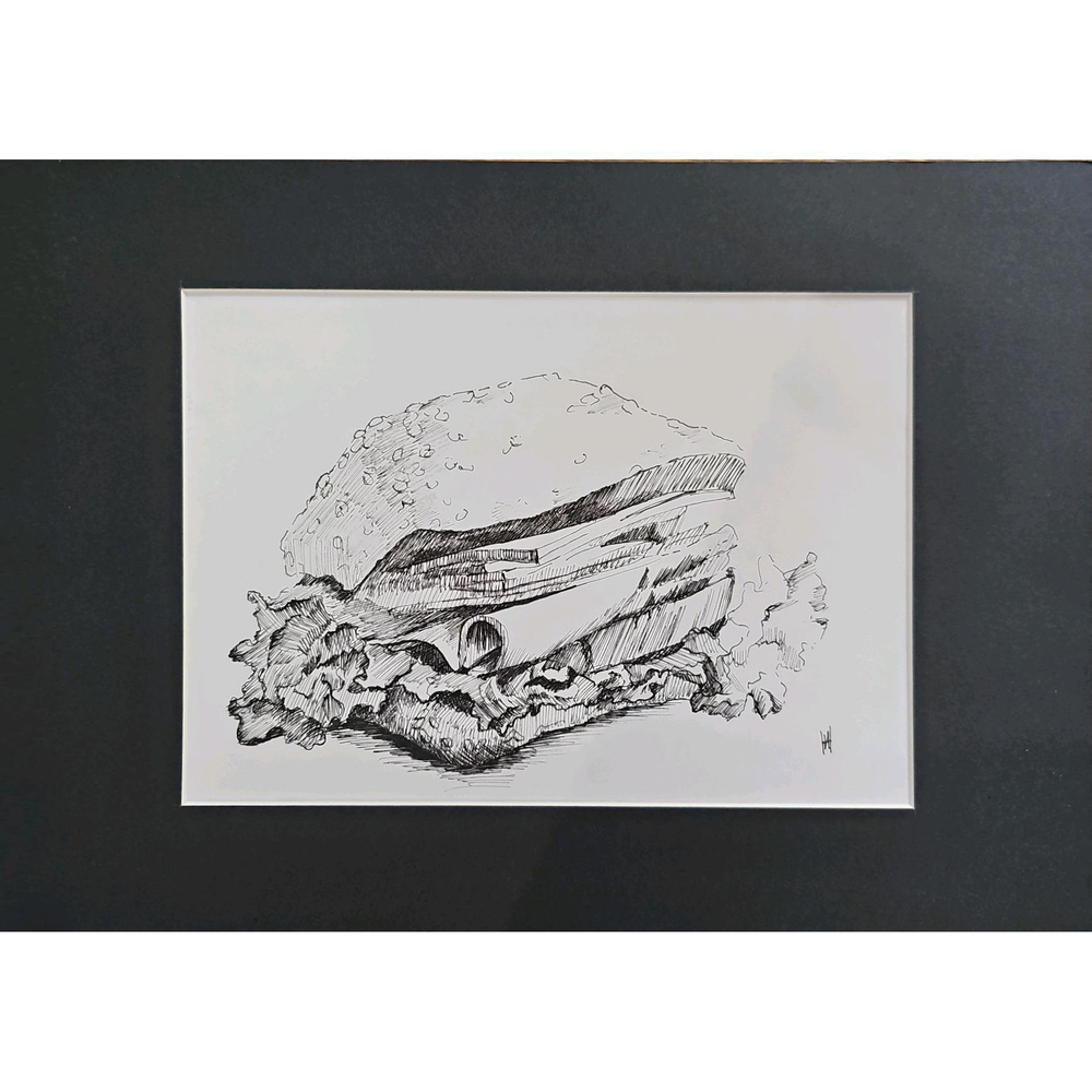 Картина, графика в паспарту 21х30 см на стену для интерьера "Сэндвич"