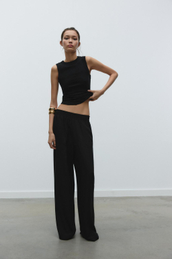 ZARA ТОП БЕЗ РУКАВОВ В РУБЧИК, ЧЕРНЫЙ