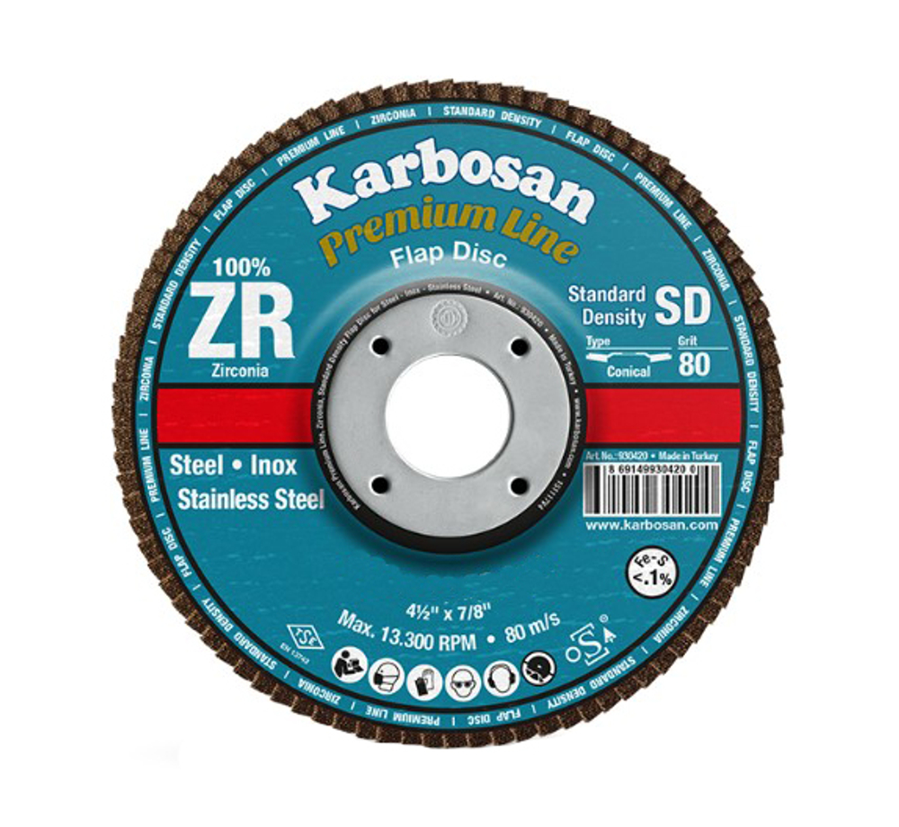Круг лепестковый КЛТ 2 180х22/Р60 Karbosan Premium Line ZR SD Flap Конический INOX