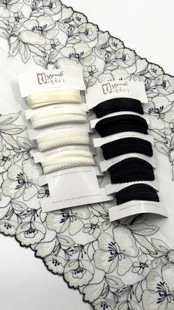 Кружево вышивка на сетке экрю с черным неэластичная ширина 36 см