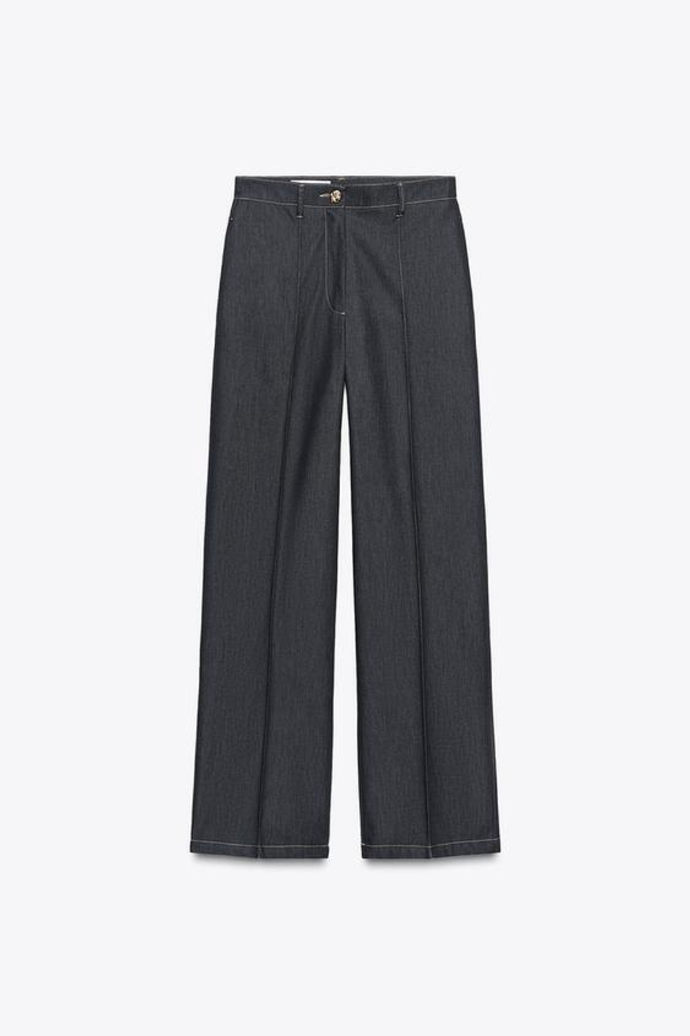 ZARA БРЮКИ ПРЯМОГО КРОЯ СО СТРЕЛКОЙ, ИНДИГО