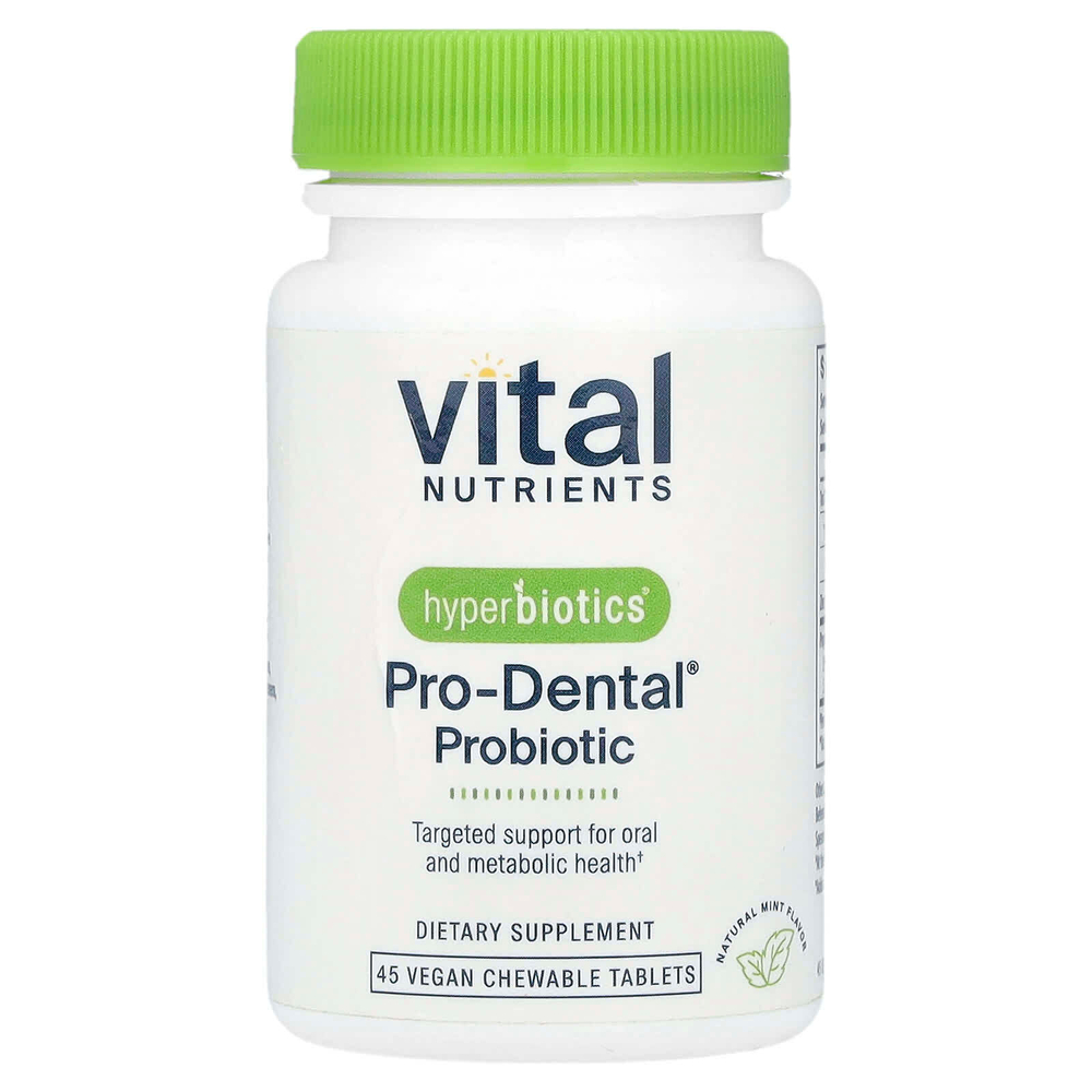 Vital Nutrients, Hyperbiotics®, Pro-Dental®, пробиотик, натуральный мятный вкус, 45 веганских жевательных таблеток