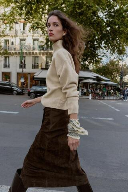 ZARA МЯГКИЙ ВЯЗАНЫЙ СВИТЕР С ВЫСОКИМ ВОРОТНИКОМ, БЕЖЕВЫЙ