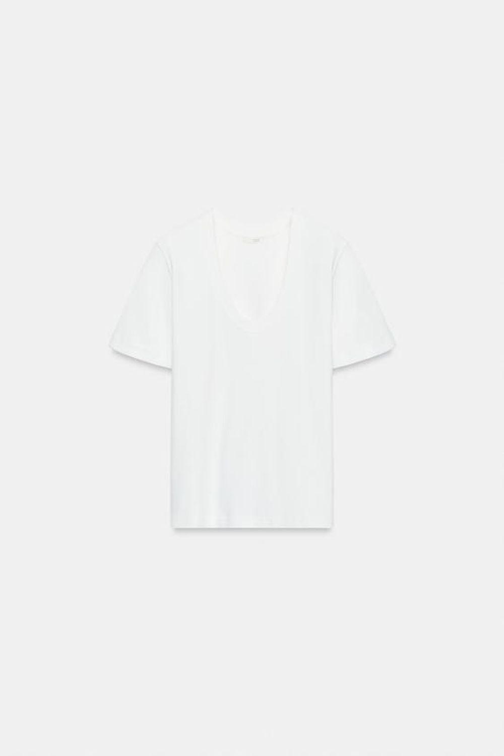 ZARA ФУТБОЛКА INTERLOCK С КОРОТКИМИ РУКАВАМИ, ЖЕЛТОВАТО-БЕЛЫЙ