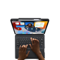 Чехол подставка с клавиатурой (RUS) от Dux Ducis для планшета iPad Air 13 (2024-25) и iPad Pro 12.9 (2018, 2020, 2021, 2022), серия DK Series Keyboard, русская клавиатура с подсветкой