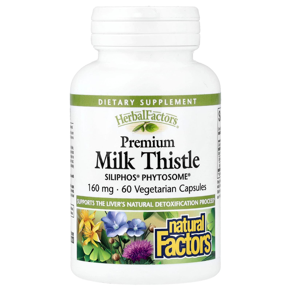 Natural Factors, Herbal Factors®, расторопша высшего качества, 160 мг, 60 вегетарианских капсул
