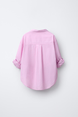 ZARA РУБАШКА OXFORD В ПОЛОСКУ С ФУТБОЛКОЙ В РУБЧИК, РОЗОВЫЙ