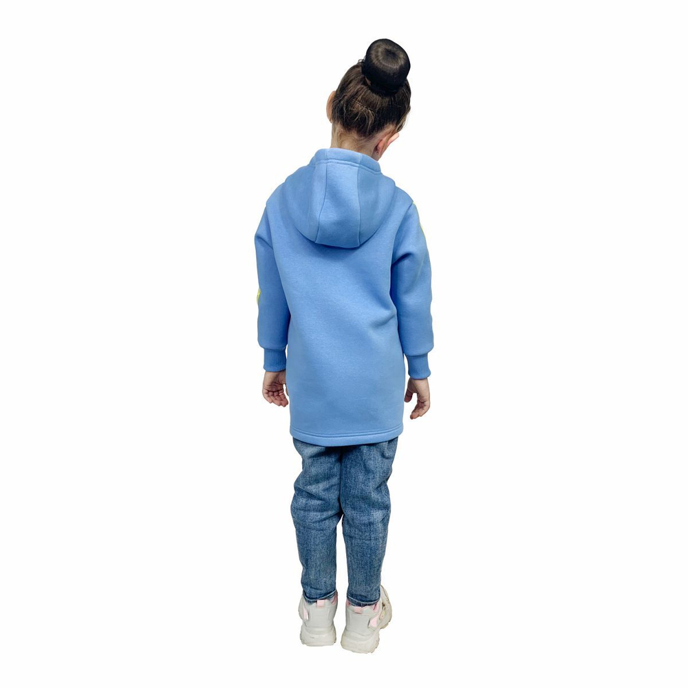 Платье-туника для девочки, модель №3 (с капюшоном, утепленное), рост 110 см, голубое