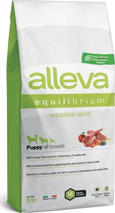 Супер премиум сухой корм Аллева Alleva Equilibrium Sensitive Lamb Puppy All Breeds для щенков всех пород, беременных и кормящих сук с ягненком, 12 кг