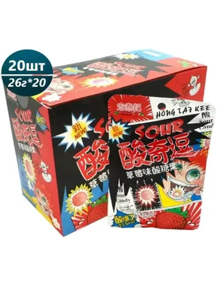 Кислая и освежающая карамель Клубника 24 г * 20 шт