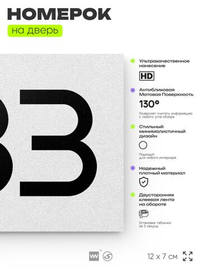 Номер на дверь 433, табличка на дверь для офиса, квартиры, кабинета, аудитории, склада, белая 120х70 мм, Айдентика Технолоджи