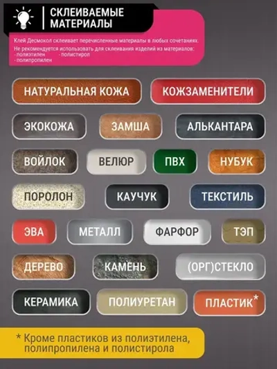 Клей для обуви Десмокол полиуретановый, черный, универсальный, 60 мл