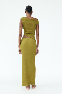 ZARA ТОП ИЗ ТЕКСТУРИРОВАННОЙ ТКАНИ, СВЕТЛО-ОЛИВКОВЫЙ