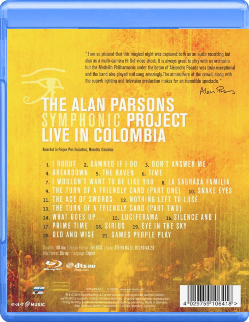 The Alan Parsons Symphonic Project / Live In Colombia (Blu-ray)