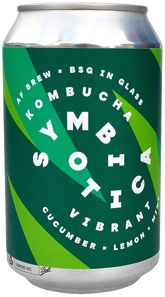 Комбуча Аф Брю Симбиотика Вайбрэнт. Кьюкамбер x Лимон x Минт / Kombucha AF Brew Symbiotica Vibrant. Cucumber x Lemon x Mint 0.33 - банка