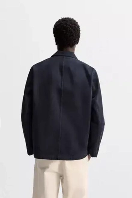 ZARA ЖАКЕТ ИЗ СТИРАНОГО ХЛОПКА, МОРСКОЙ СИНИЙ