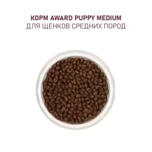 Сухой корм AWARD для щенков от 1 мес, беременных и кормящих сук средних пород с индейкой и курицей с добавлением моркови и черной смородины