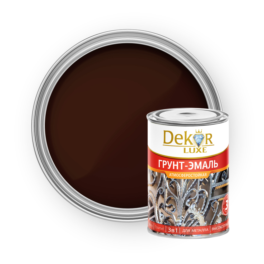 DEKOR LUXE  Грунт-эмаль 3 в 1 атмосферостойкая  Шоколадная 0,9кг (Кубанские краски)
