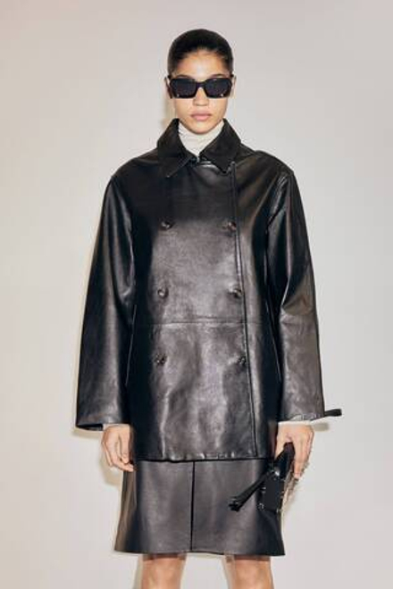 H&M Длинная кожаная куртка, черный