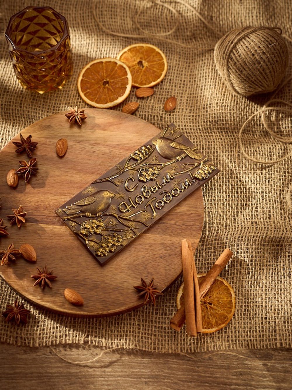 Пластиковая форма для шоколада "Плитка С Новым годом (снегири)"