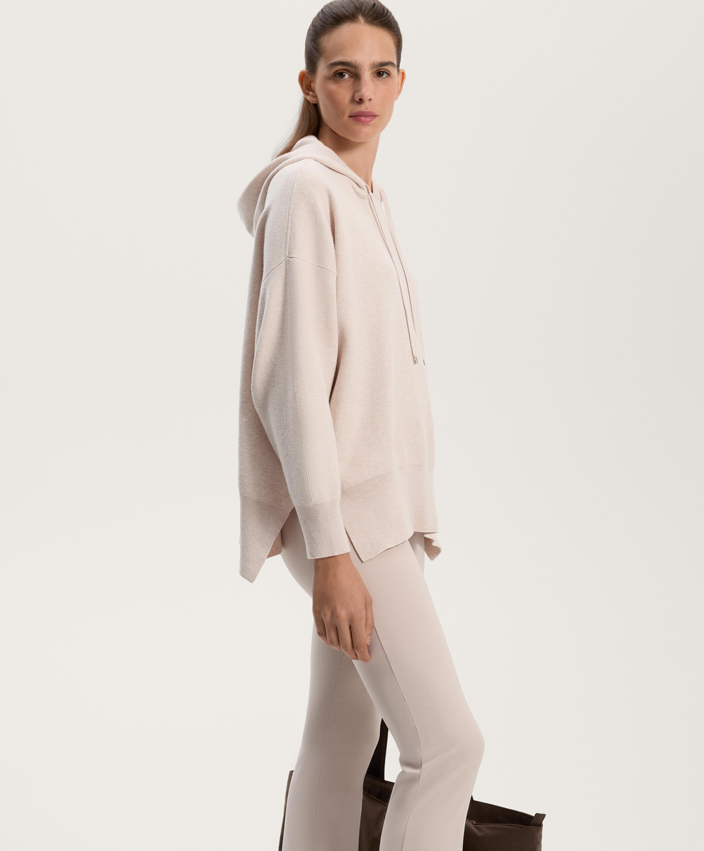 Oysho Длинный вязаный джемпер с капюшоном, каменный