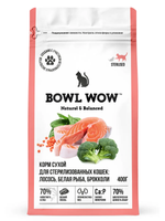 Bowl wow корм сухой для взрослых стерилизованных кошек: белая рыба, брокколи, лосось