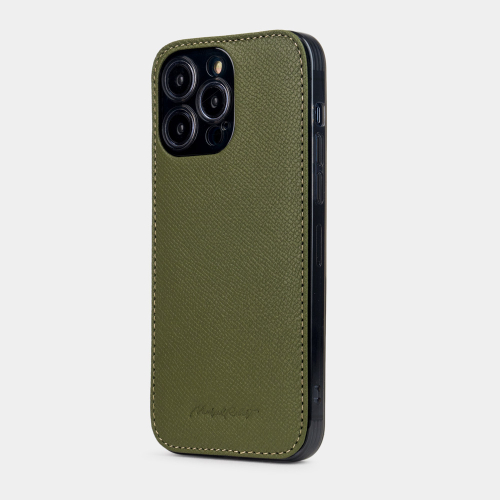 Чехол для iPhone 15 Pro из кожи сафьяно, цвета хаки