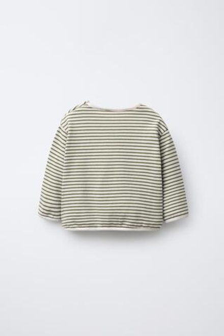 ZARA ФУТБОЛКА В ПОЛОСКУ, ЭКРЮ/ХАКИ