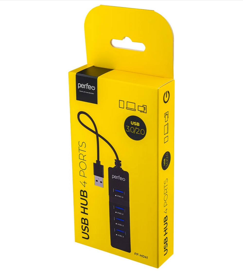 Картридер USB - Xaб Perfeo PF-H041 4 порта USB2.0+USB3.0
