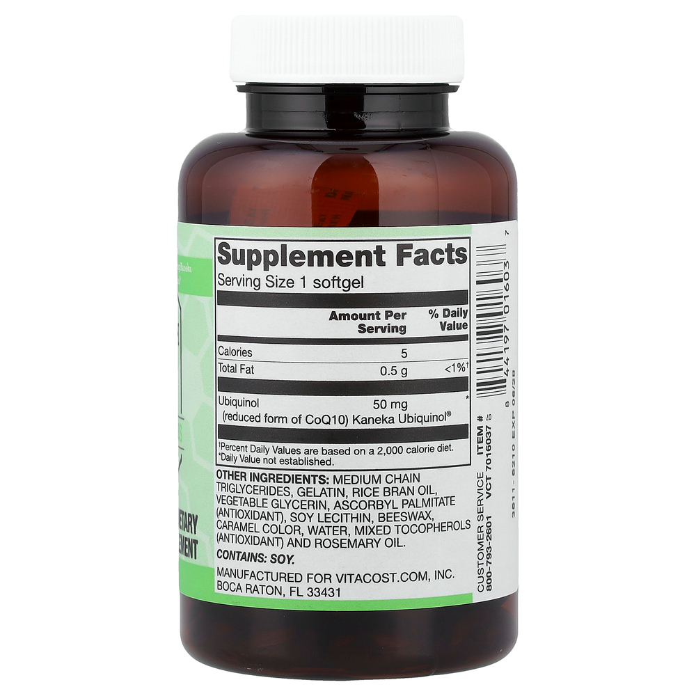 Vitacost, Synergy®, Ubiquinol CoQH Featuring Kaneka Ubiquinol®, 50 mg, 90 Softgels