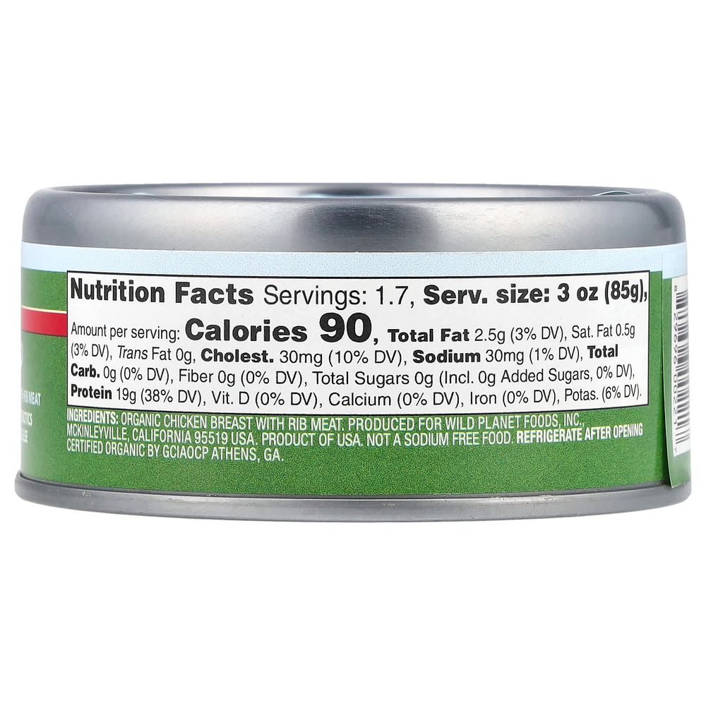 Wild Planet, Органическая жареная куриная грудка с ребрышками, без добавления соли, 142 г (5 унций)
