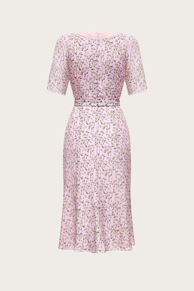 ПЛАТЬЕ-МИДИ ИЗ РОЗОВОГО ШЕЛКА С АВТОРСКИМ ПРИНТОМ