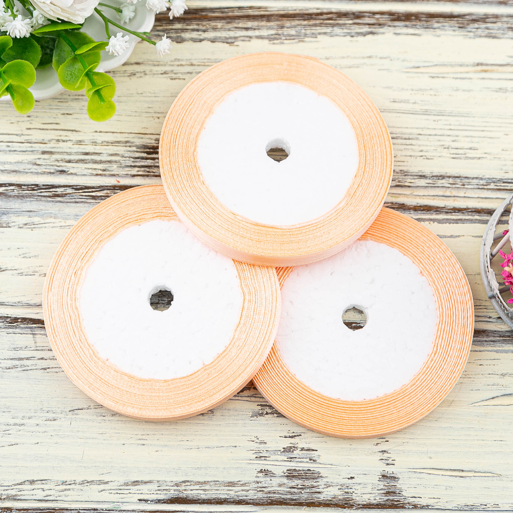 Лента атласная 6 мм (23 метра, цвет №7  персиковый)