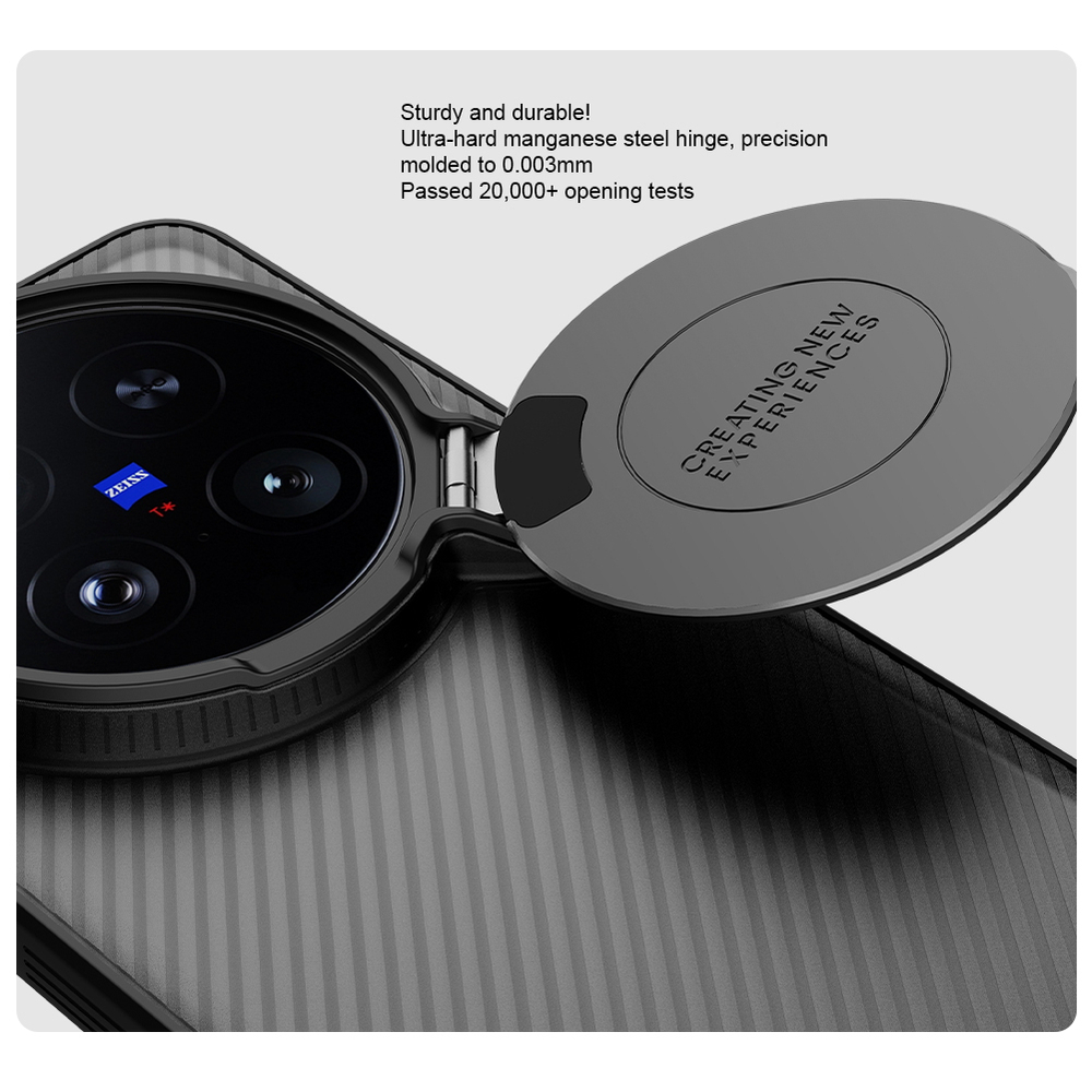 Чехол прозрачный тонированный (Transparent Black) от Nillkin с металлической откидной крышкой для камеры на Vivo X200 Ultra, серия CamShield Prop Case