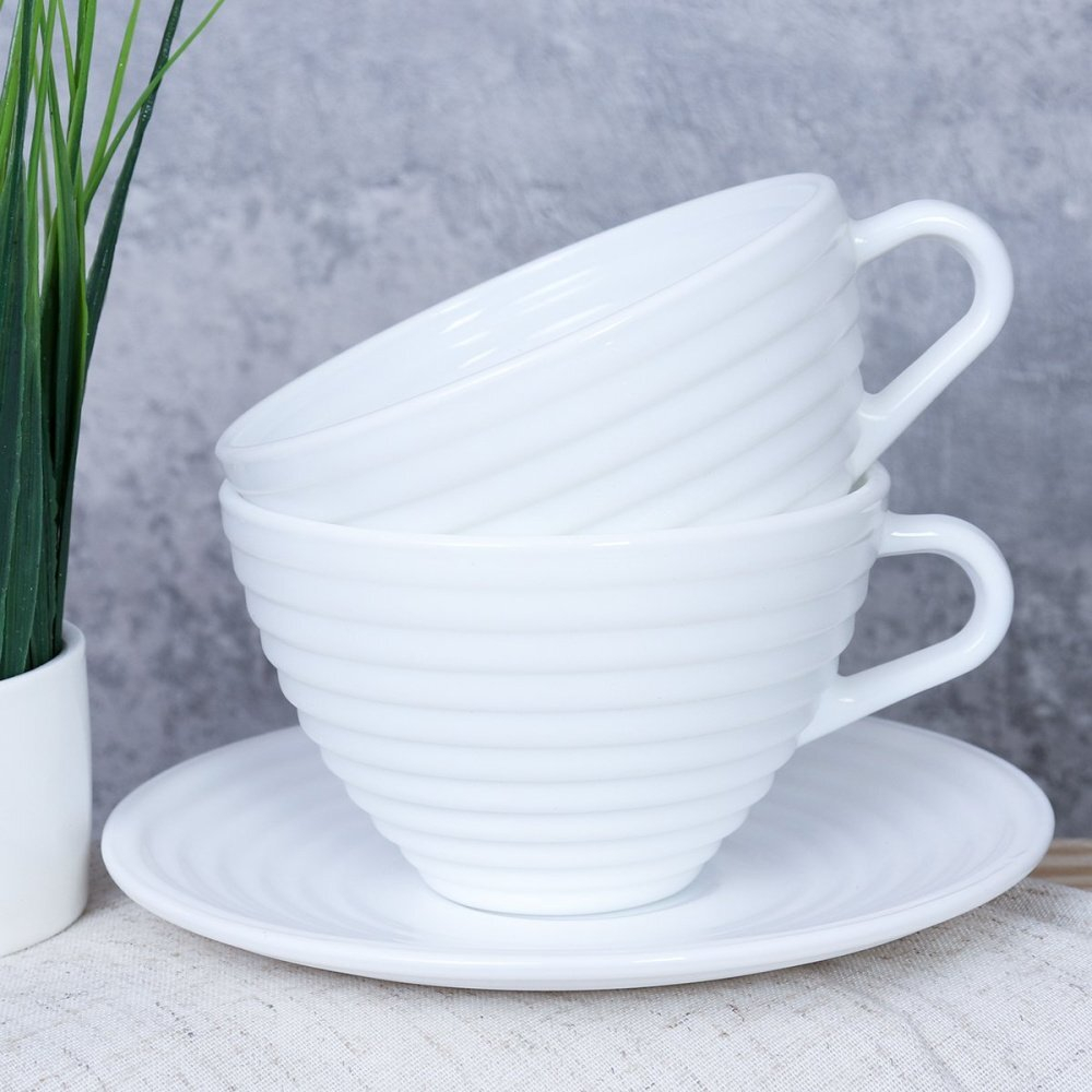 Чайная пара 230мл белая рифленая / N-BWB230BWBD60-6 (WHITE)