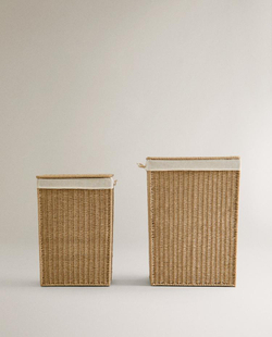 ZARA HOME КОРЗИНА ДЛЯ БЕЛЬЯ, С ПОДКЛАДКОЙ ИЗ ТКАНИ, СВЕТЛО-БЕЖЕВЫЙ