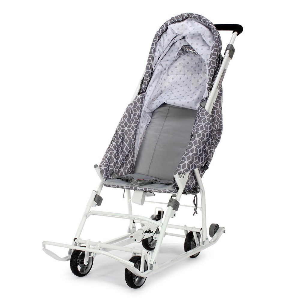 Санки-коляска "Наши Детки 3-1К" с ромбиками серый