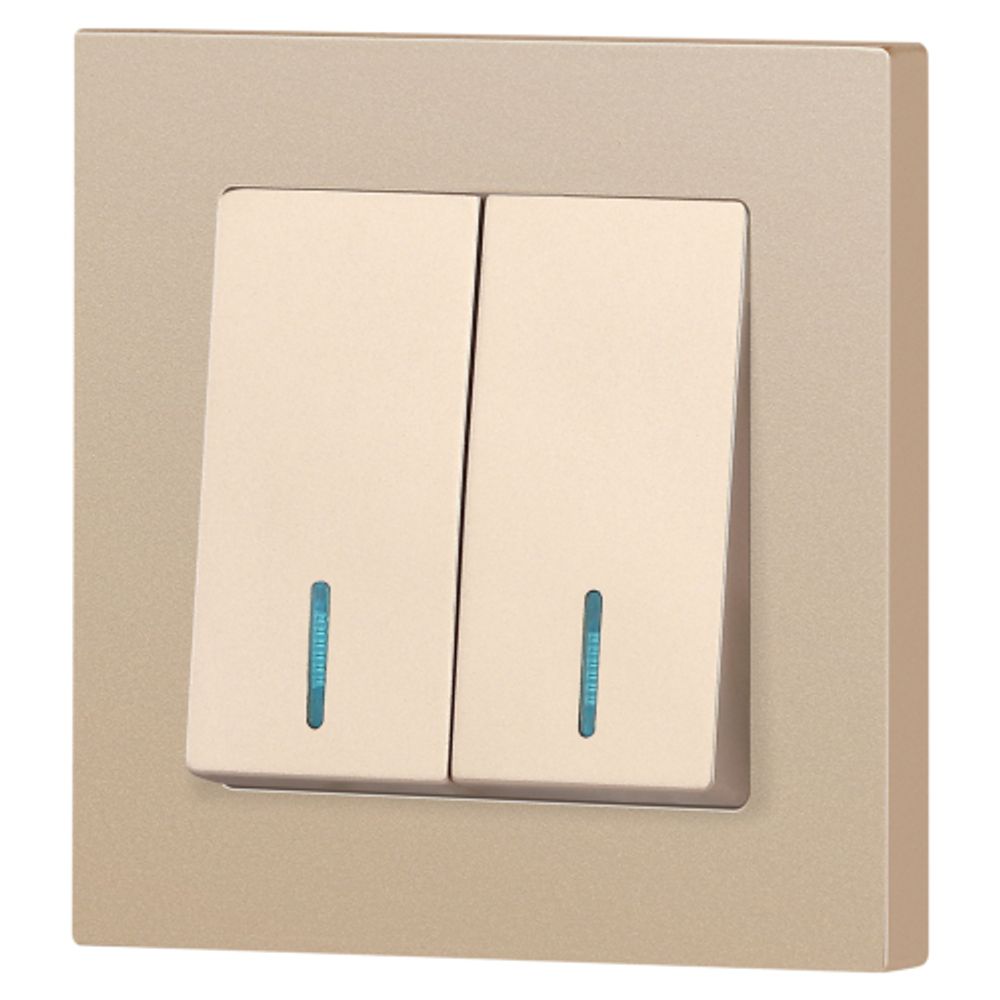 Выключатель Intro Accent 6-105-04 двойной с подсветкой, 10А-250В, IP20, СУ, AL/CU, шампань | Intro