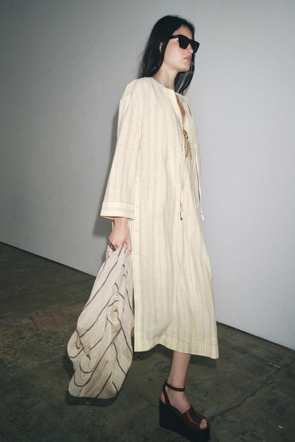 ZARA ПЛАТЬЕ-ТУНИКА В ПОЛОСКУ ИЗ СМЕСОВОГО ЛЬНА — ZW COLLECTION, ПОЛОСКИ