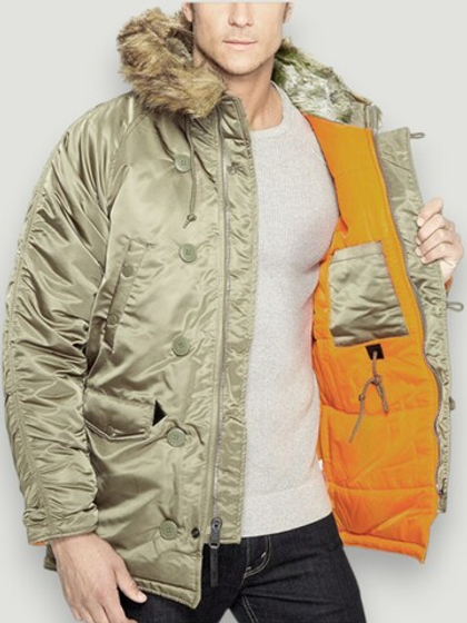 Куртка Аляска Alpha Slim Fit N-3B Parka (бежевая - dark khaki/orange)
